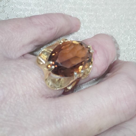 RARE 1940'S TOPAZ GLASS RING 18K HGE V , VARGAS - Picture 8 of 12